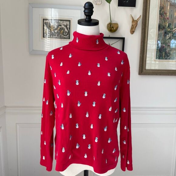 Vintage Telluride Clothing Co Red Embroidered Snowman Turtleneck Cotton L - Picture 2 of 7